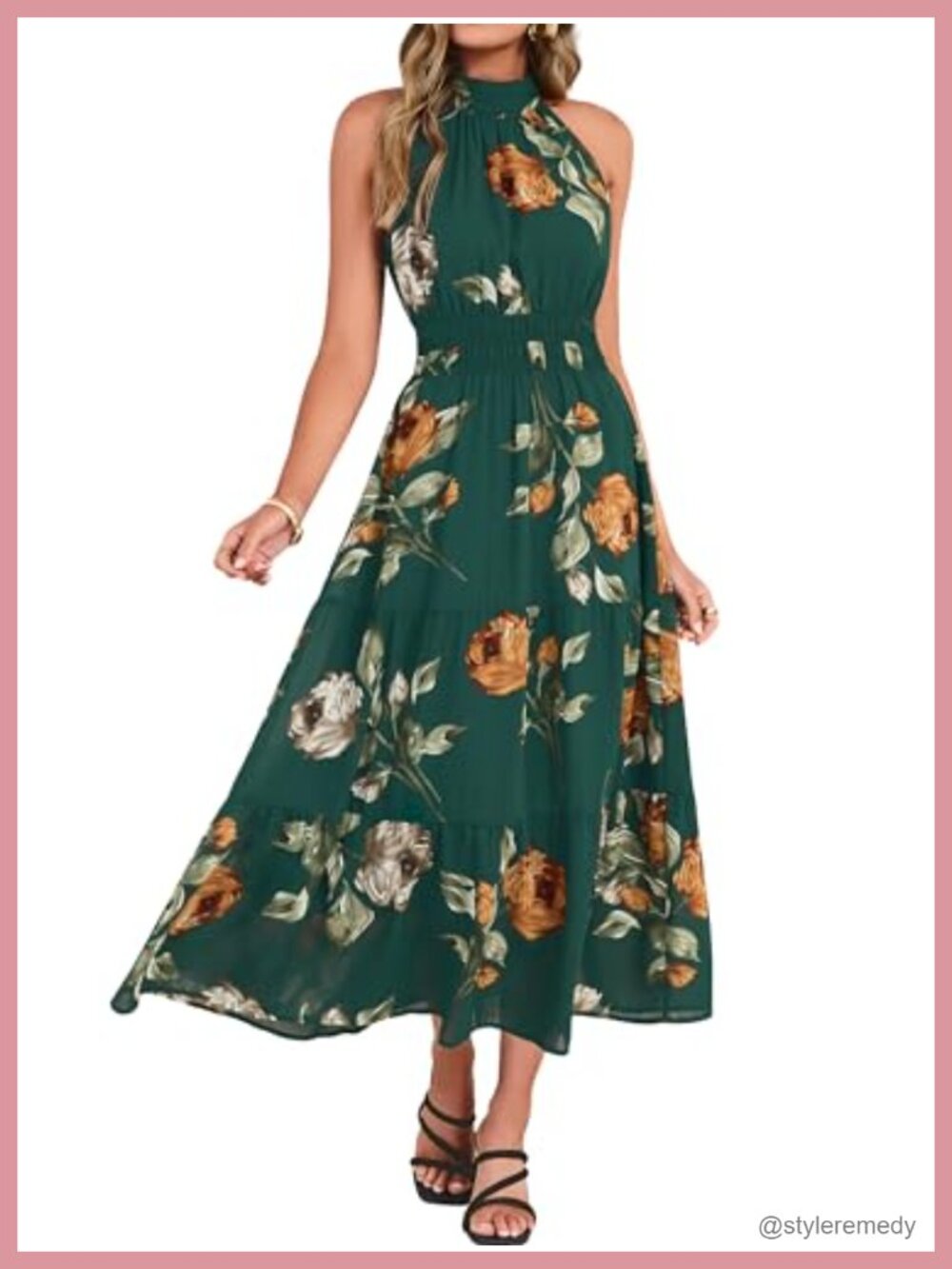 Simplee Maxi Dress Halter Floral 100% Polyester Beach Wedding Guest